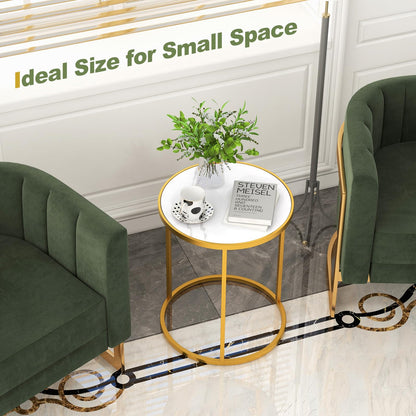 50x50x59cm Golden Metal Frame Marble Top Side Table with Anti-Slip Foot Pads