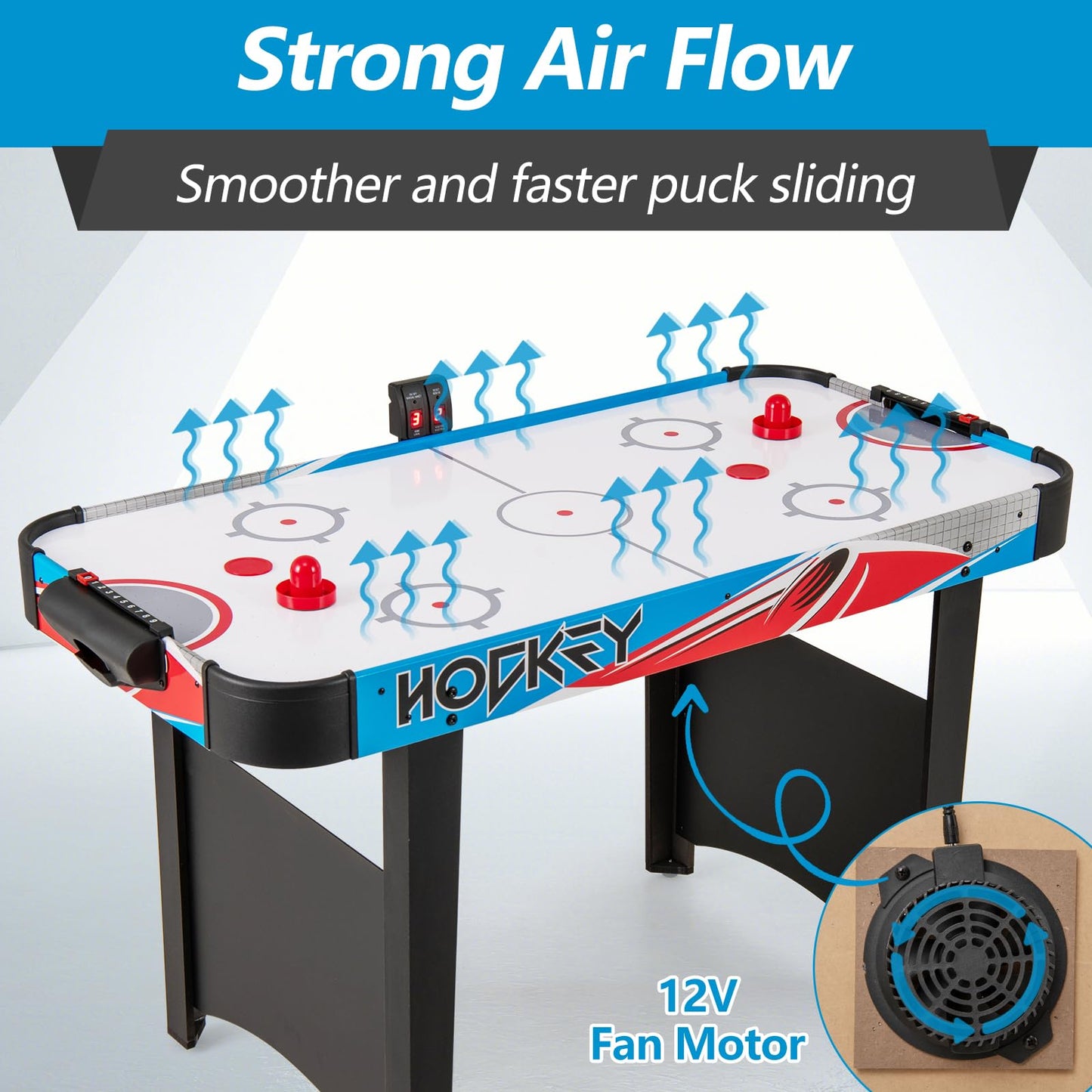 Air Hockey Table with LED Scoreboard and Powerful 12V Motor