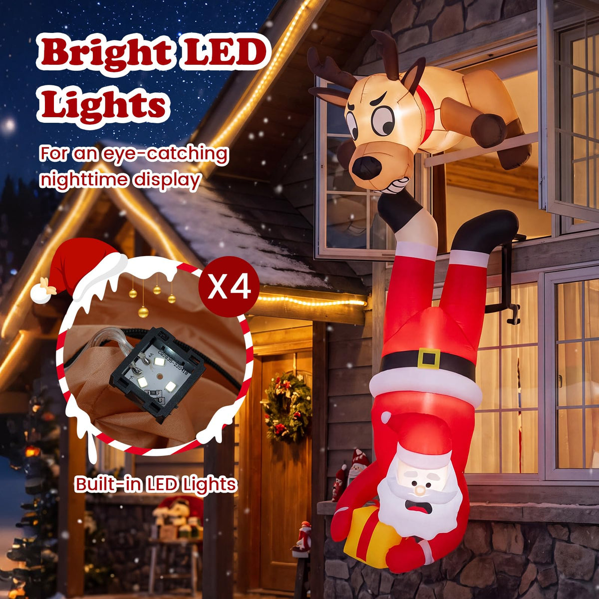 Inflatable Christmas Santa Claus and Reindeer, 8FT Self Inflating Xmas Decoration