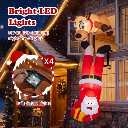 Inflatable Christmas Santa Claus and Reindeer, 8FT Self Inflating Xmas Decoration