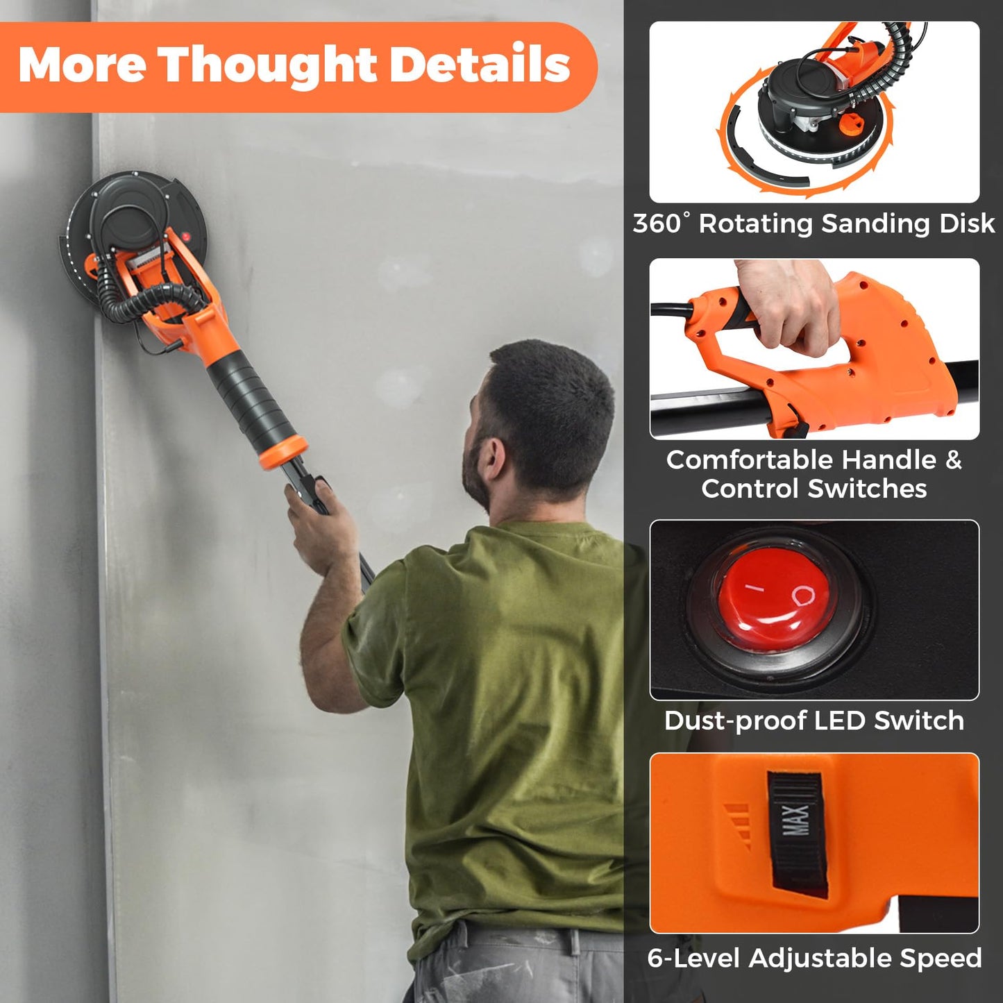 750W Sander Machine with Automatic Vacuum System and 6 Variable Speed