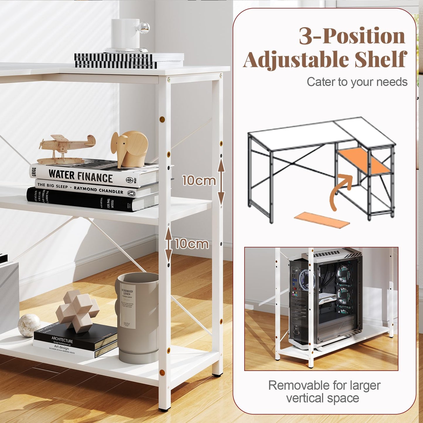 L-shaped Computer Desk Reversible Corner Desk with Adjustable Shelf