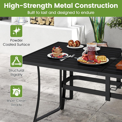 Patio Dining Table for 6 160CM Rectangle Metal Slat Table with Umbrella Hole