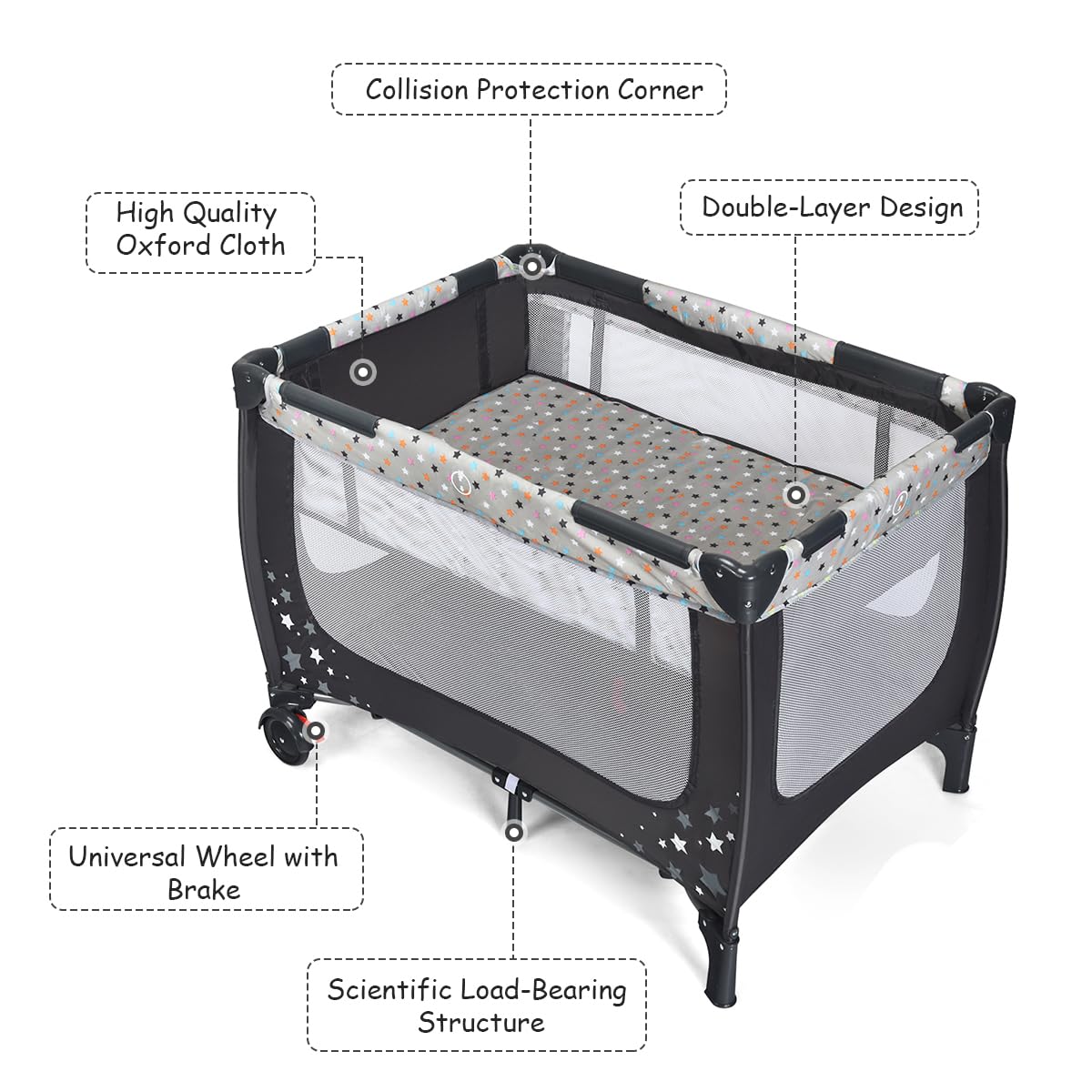 2-in-1 Foldable Baby Playpen with Lockable Wheels and Mattress