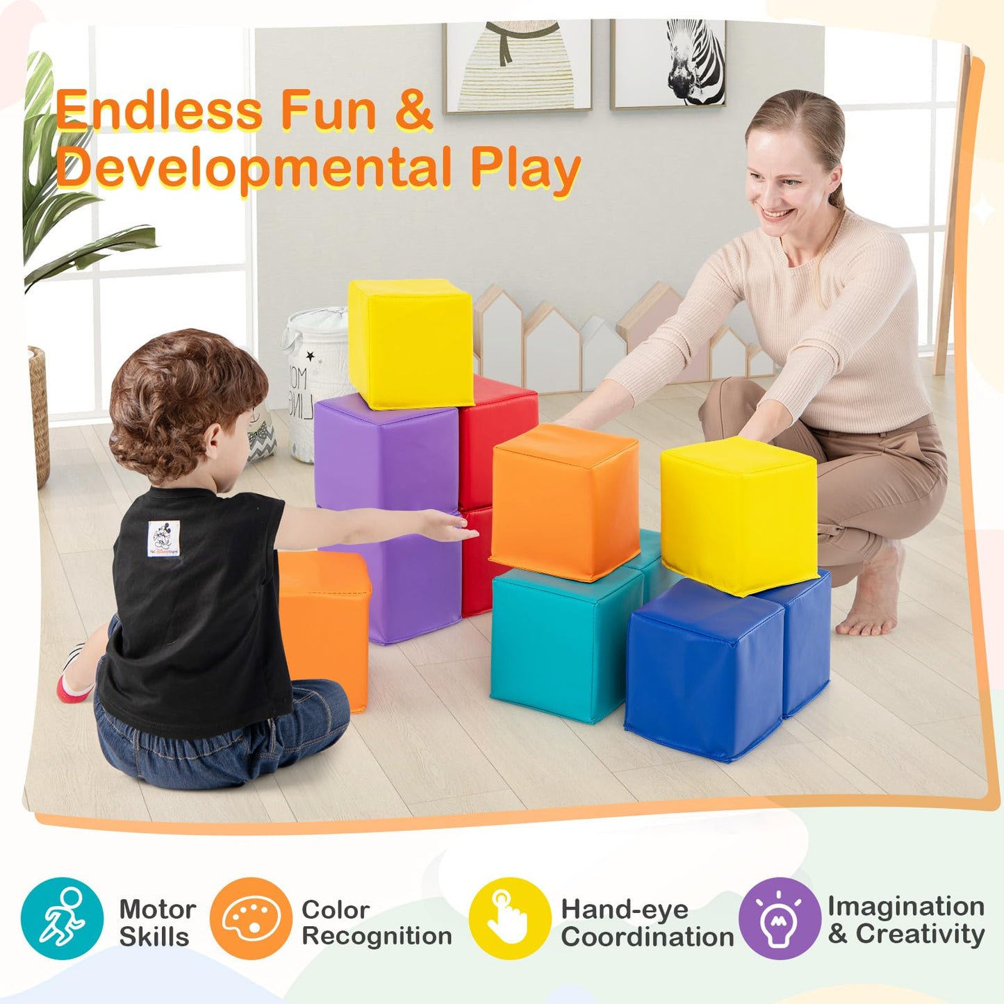 12 PCS Foam Building Blocks 5.5" x 5.5" Colorful Climbing Foam Soft Cubes for Kids