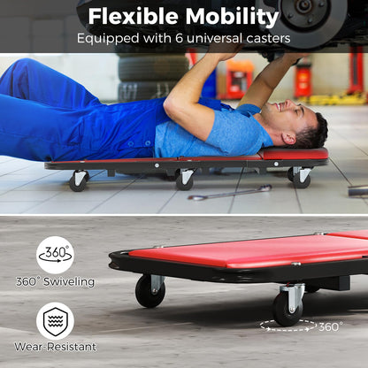 2-in-1 Folding Profile Mechanic Creeper with Padded Seat and 6 Wheels