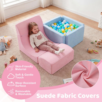 Soft Play Climbing Blocks, Baby Climb and Crawl Foam Play Set with Ball Pit and Suede Covers