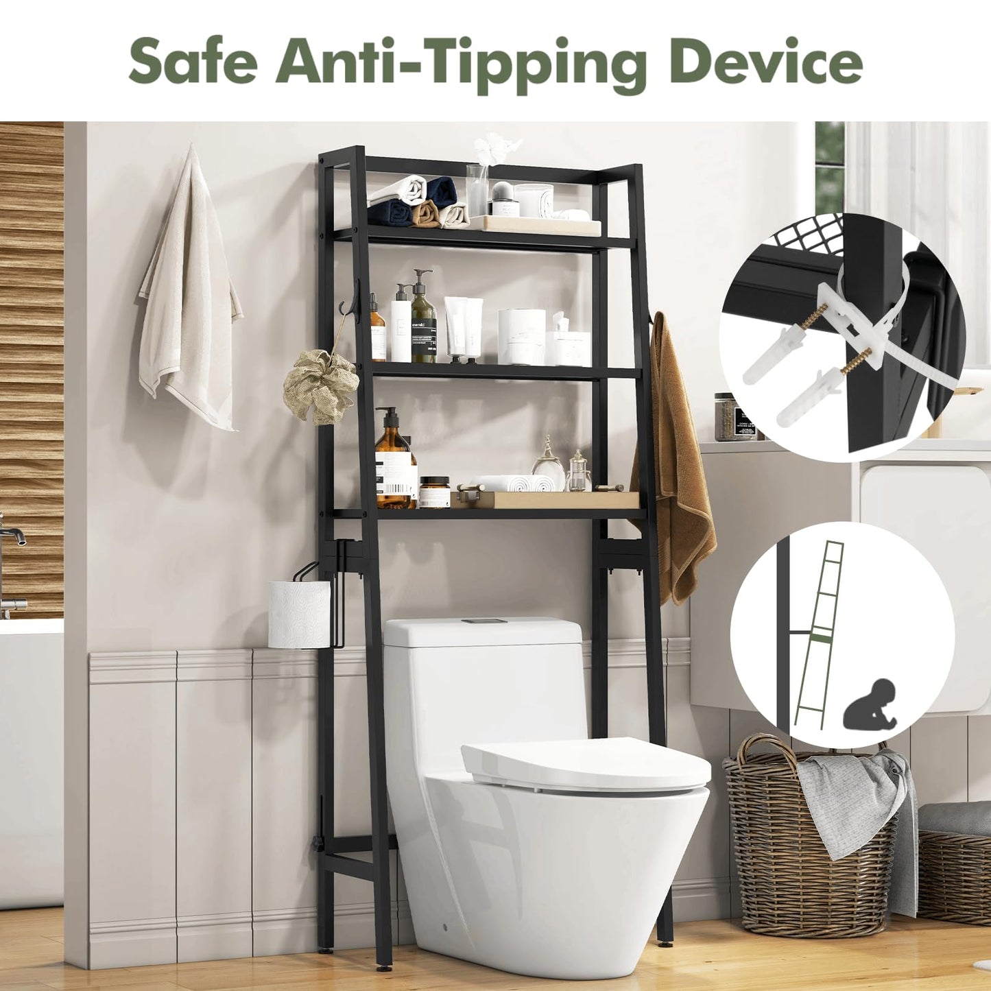 Over The Toilet Storage Shelf with Adjustable Adjustable Bottom Bar