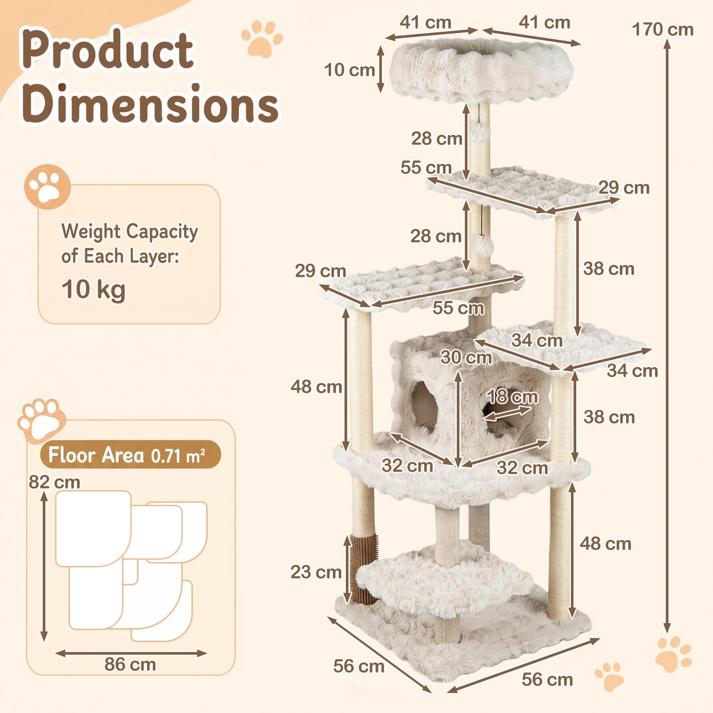 Cat Tree with Sisal Scratching Posts and Platform for Indoor Cats