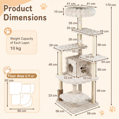 Cat Tree with Sisal Scratching Posts and Platform for Indoor Cats