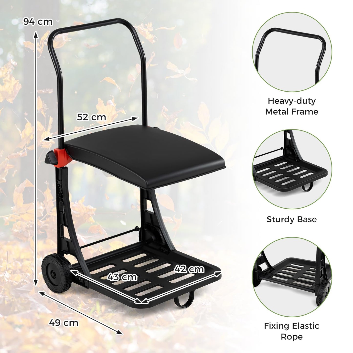 Trash Bag Holder Cart, Height Adjustable Garden Leaf Bag Stand with Wheels and Lid