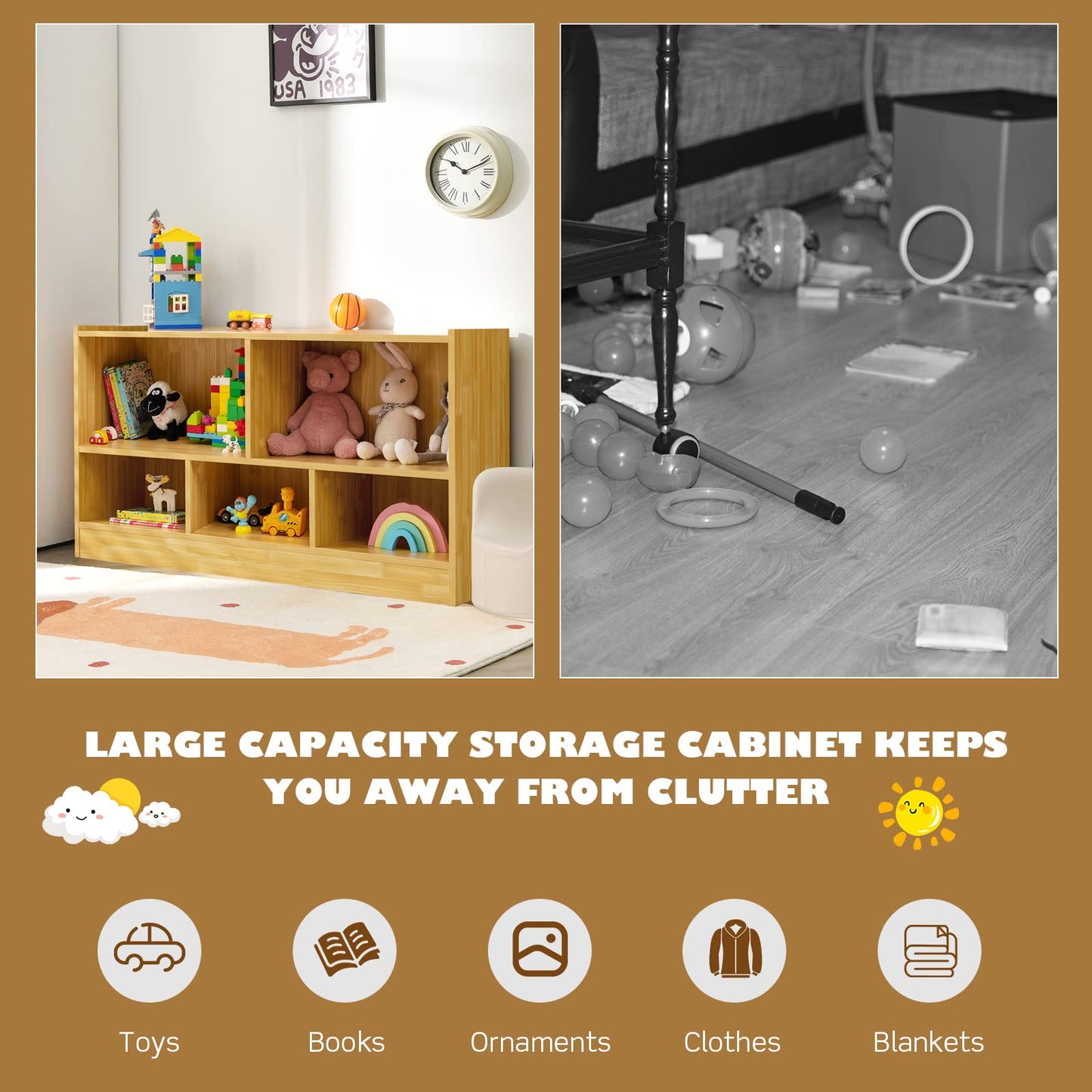 2 Tier Open Storage Shelving Unit with 5 Compartments