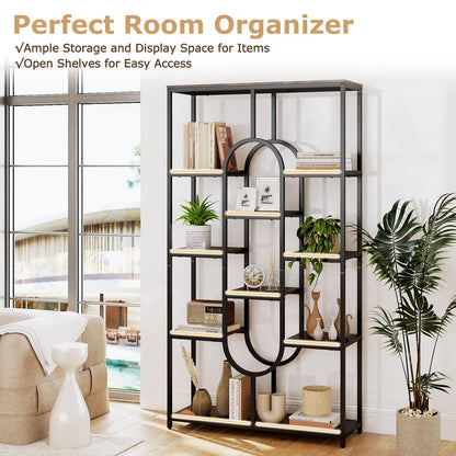 10-Tier Bookshelf, Industrial Etagere Bookcase with Open Storage Shelves