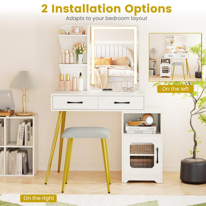 Dressing Table with LED Mirror and Stool, Makeup Table Vanity Desk Set