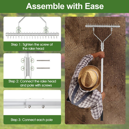 178 cm Aluminum Garden Thatch Rake