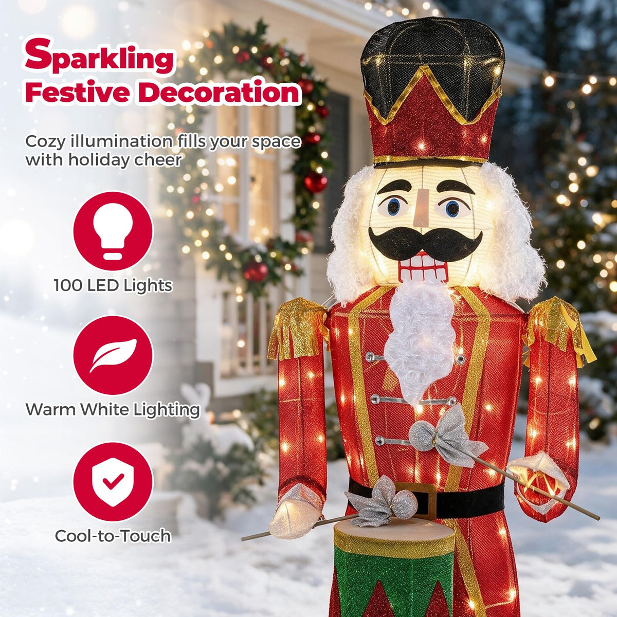 5FT Animated Nutcracker, Light Up Christmas Drummer Decoration