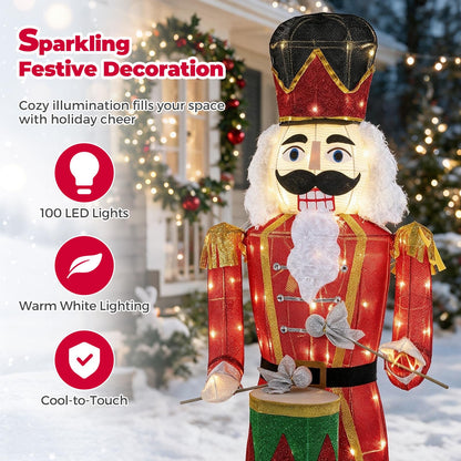5FT Animated Nutcracker, Light Up Christmas Drummer Decoration