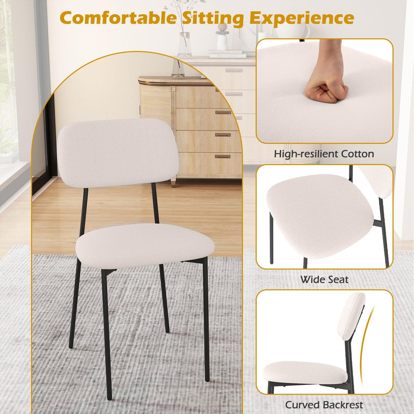 Modern Linen Fabric Dining Chair Set of 4