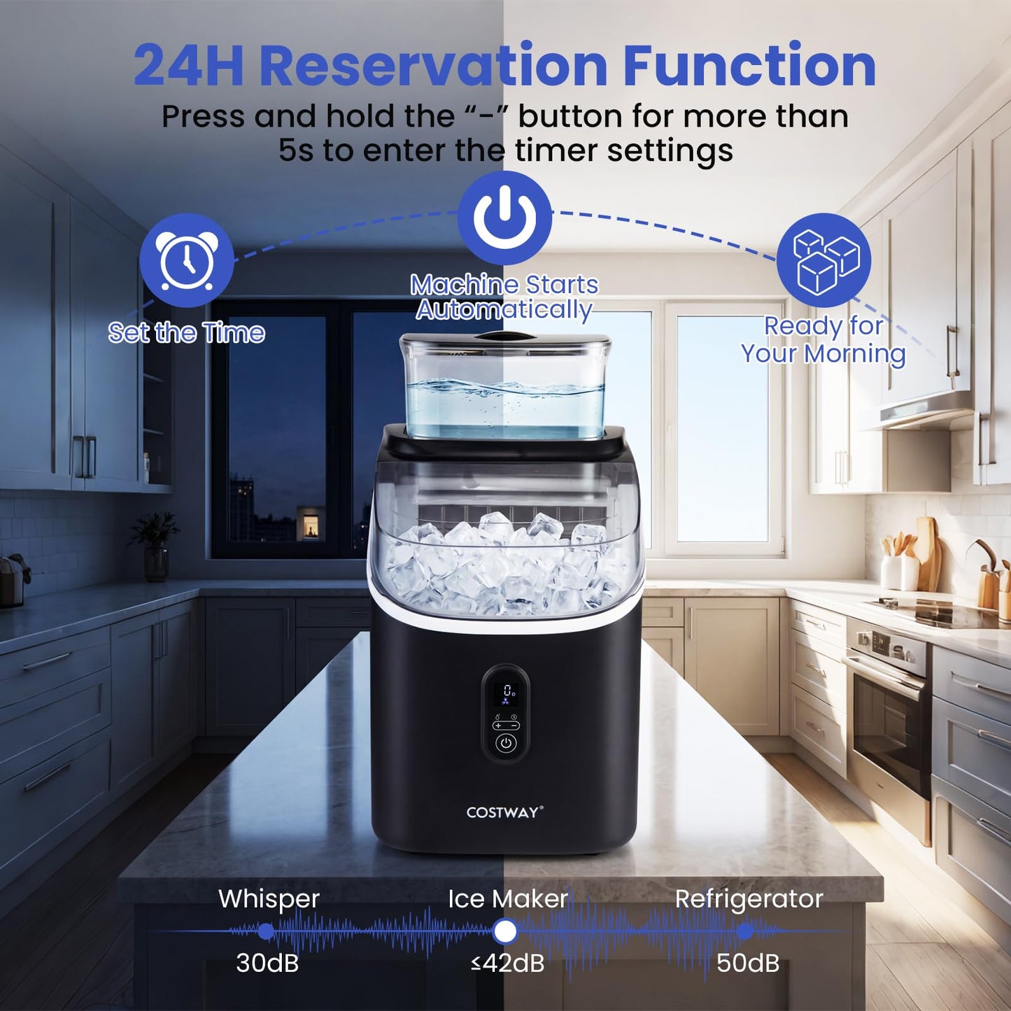 Ice Maker Countertop, 15kg/24H, 16Cubes/6 Mins, 13 Ice Thickness