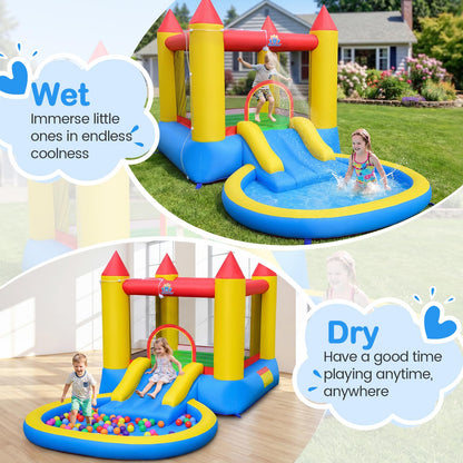 Inflatable Bounce House, Kids Water Park Wet Dry with Splash Pool, Water Slide