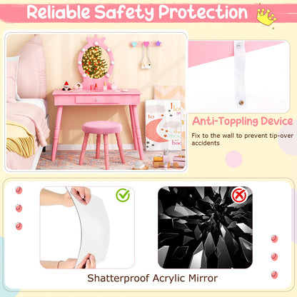 Kids Vanity Set with Lighted Mirror and Adjustable Brightness for Kids Aged 3 to 7 Years Old