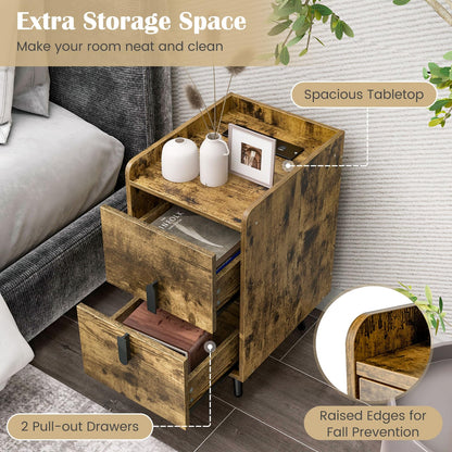 Home Bedside Sofa Side Tables with 2 Drawers and Heavy-duty Metal Legs Support