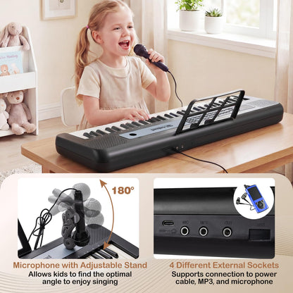61 Keys Kids Piano Keyboard with Adjustable Stand for Aged 3+ Years Old