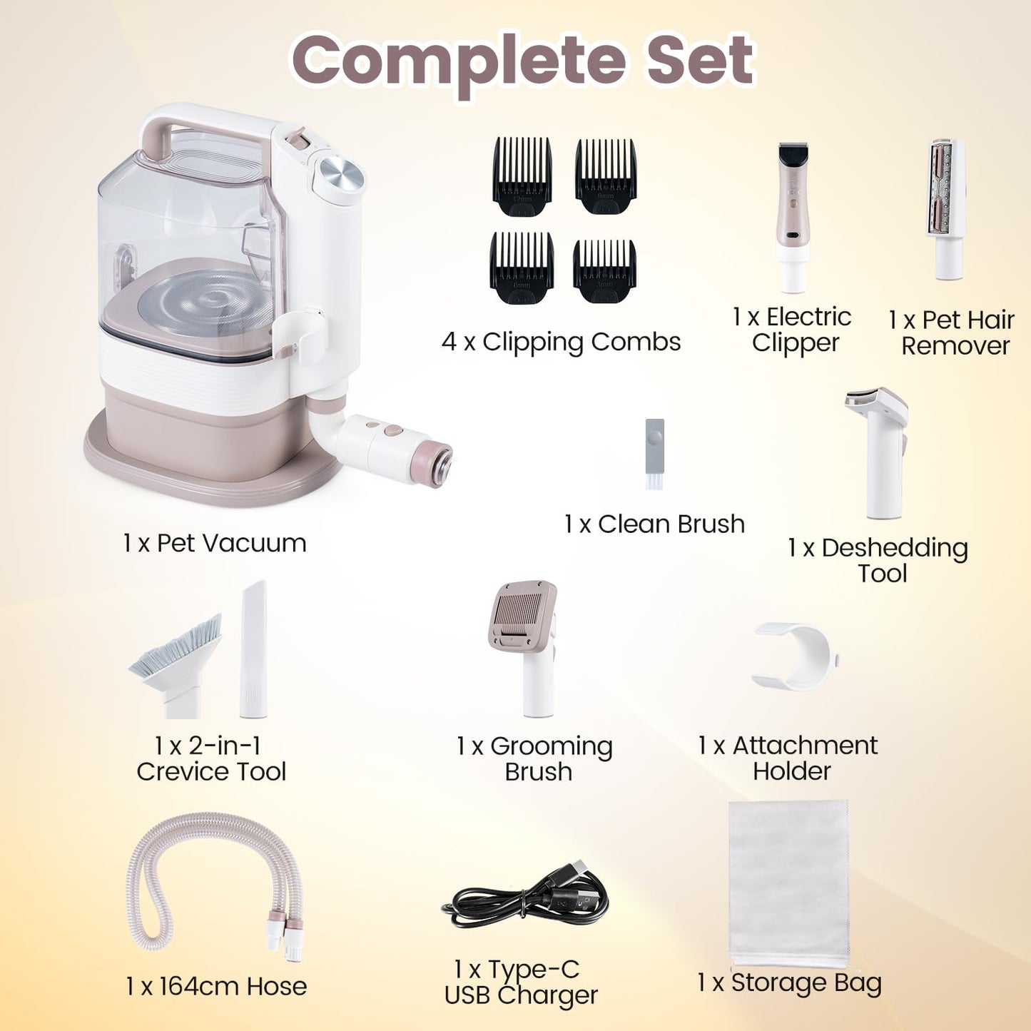 5-in-1 Dog Grooming Vacuum Kit for Shedding with 3 Suction Modes