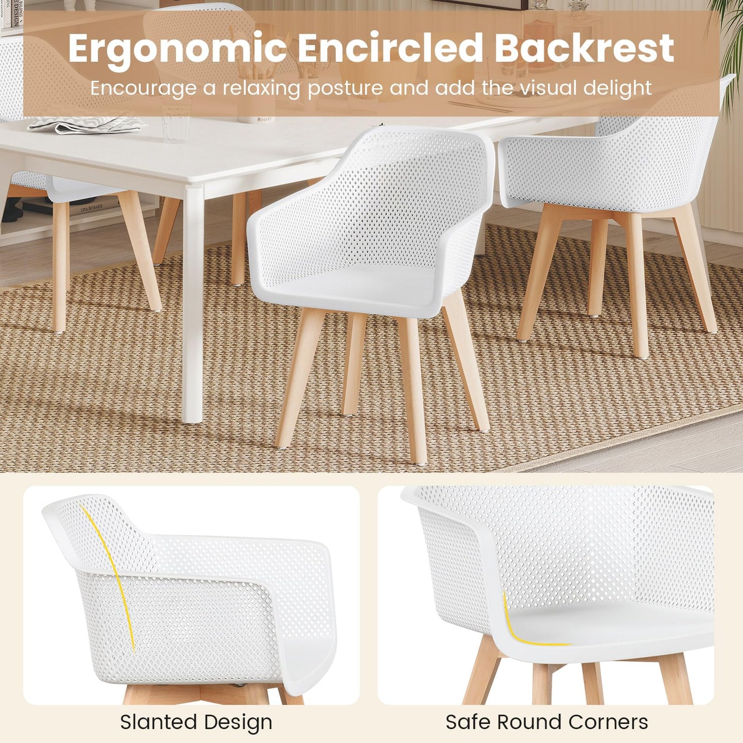 Dining Chairs Set of 2, Modern Kitchen Chairs with Breathable Mesh Backrest