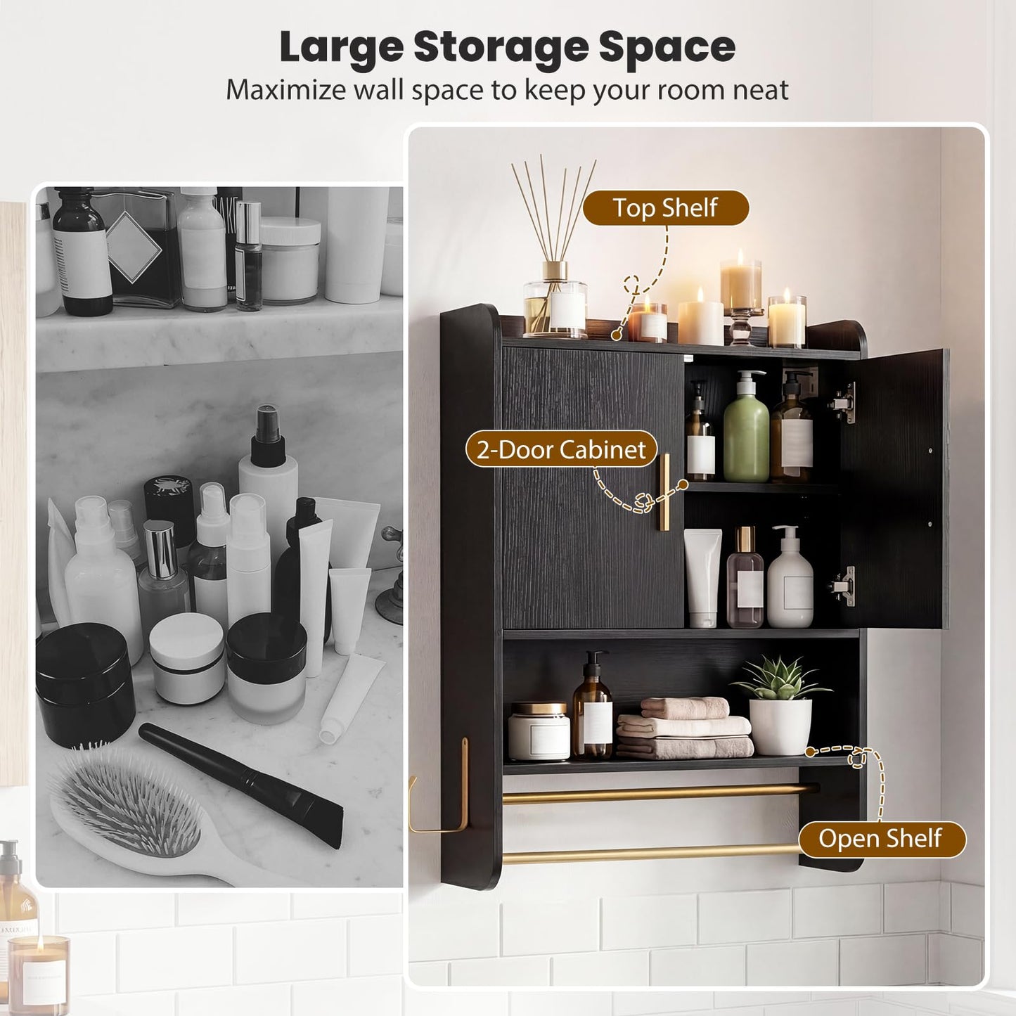 Bathroom Wall Cabinet with Open Shelves and Adjustable Shelf