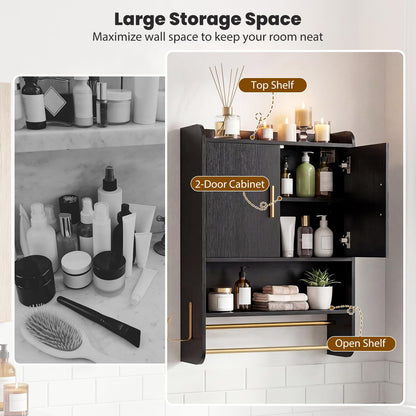 Bathroom Wall Cabinet with Open Shelves and Adjustable Shelf
