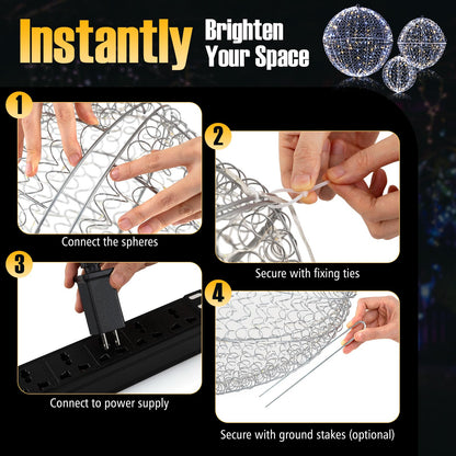 3 Pieces Lighted Christmas Balls with Light Color and 8 Dynamic Modes