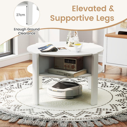 2 Tier Cocktail Center Accent Tea End Sofa Side Table with 4 Open Storage Shelves
