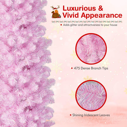 180 cm Pink Slim Xmas Tree with 475 Branch Tips and 250 Cold White LED Lights