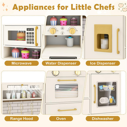 Kids Play Kitchen, Wooden Pretend Toy Kitchen with Realistic Lights