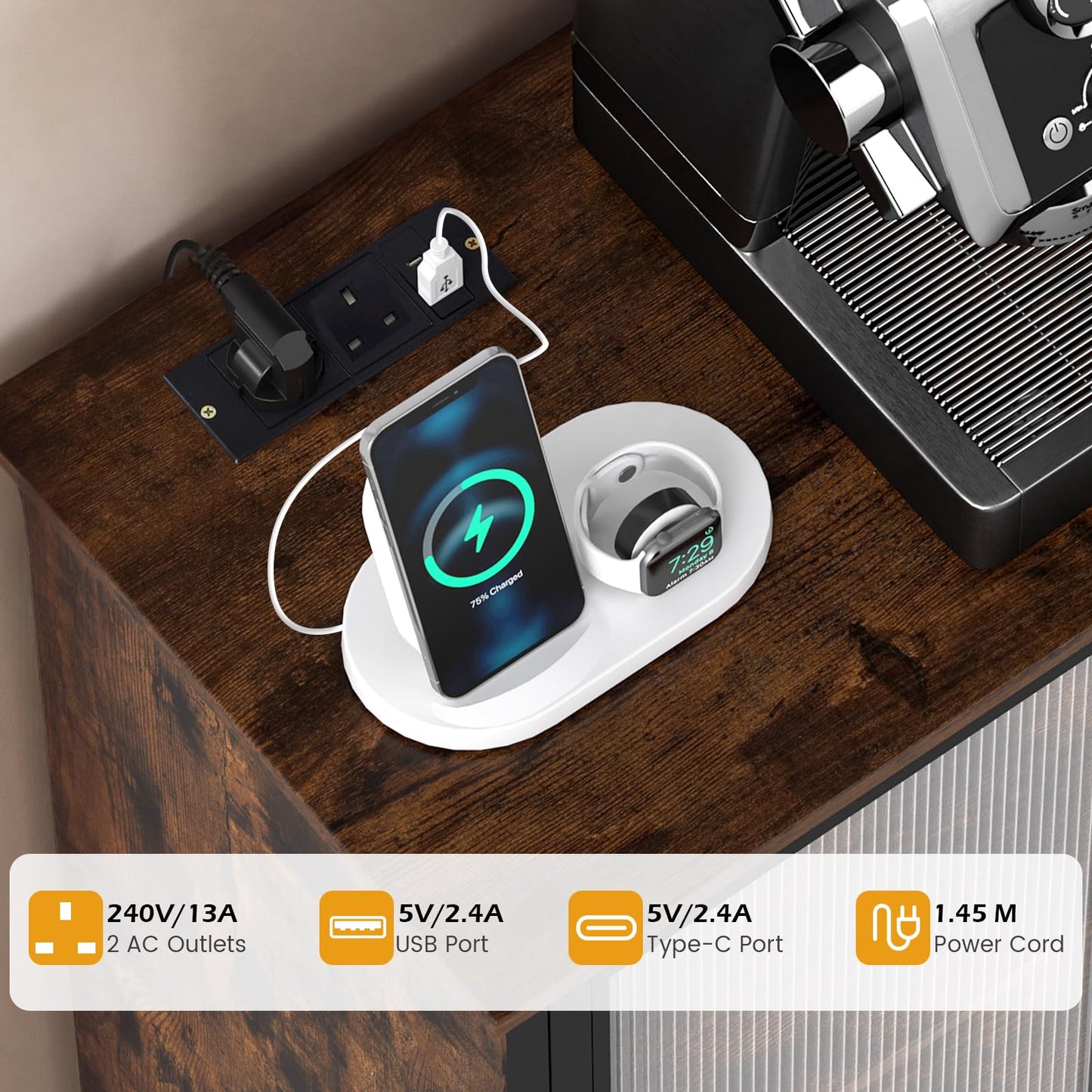 Buffet Sideboard with Power Outlets & RGB LED Lights