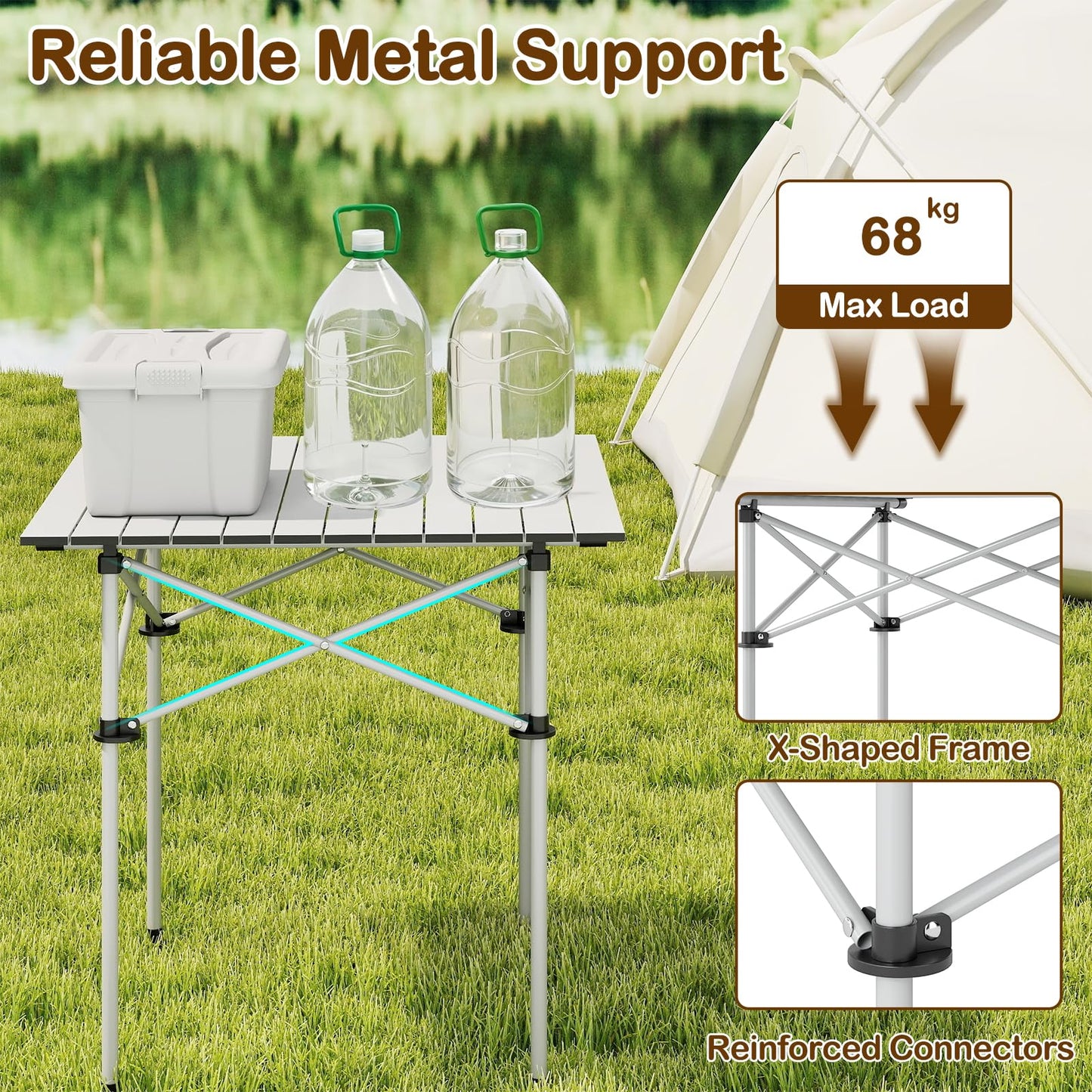 Folding Roll-up Aluminium Camping Table for 4