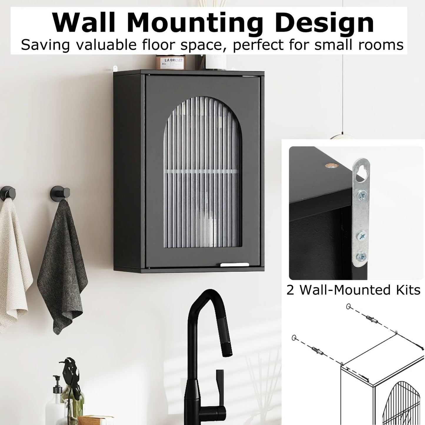 Bathroom Wall Cabinet, Wall-Mounted Wooden Storage Cupboard