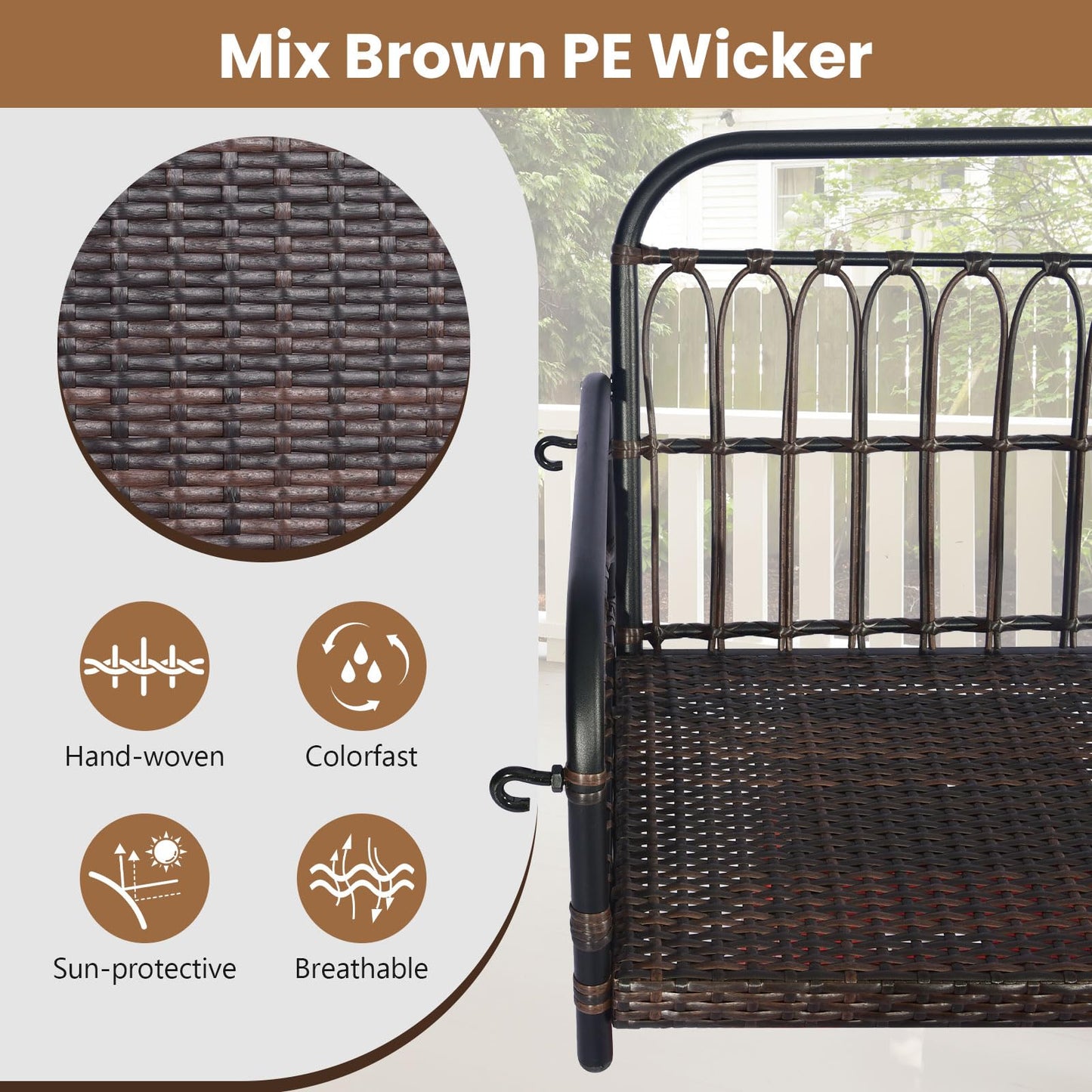 2-Person Outdoor Patio Hanging Chair with Cushions for Garden, Backyard