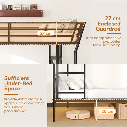 Bunk Bed with Desk Loft Bed with Wooden Tabletop and Shelf
