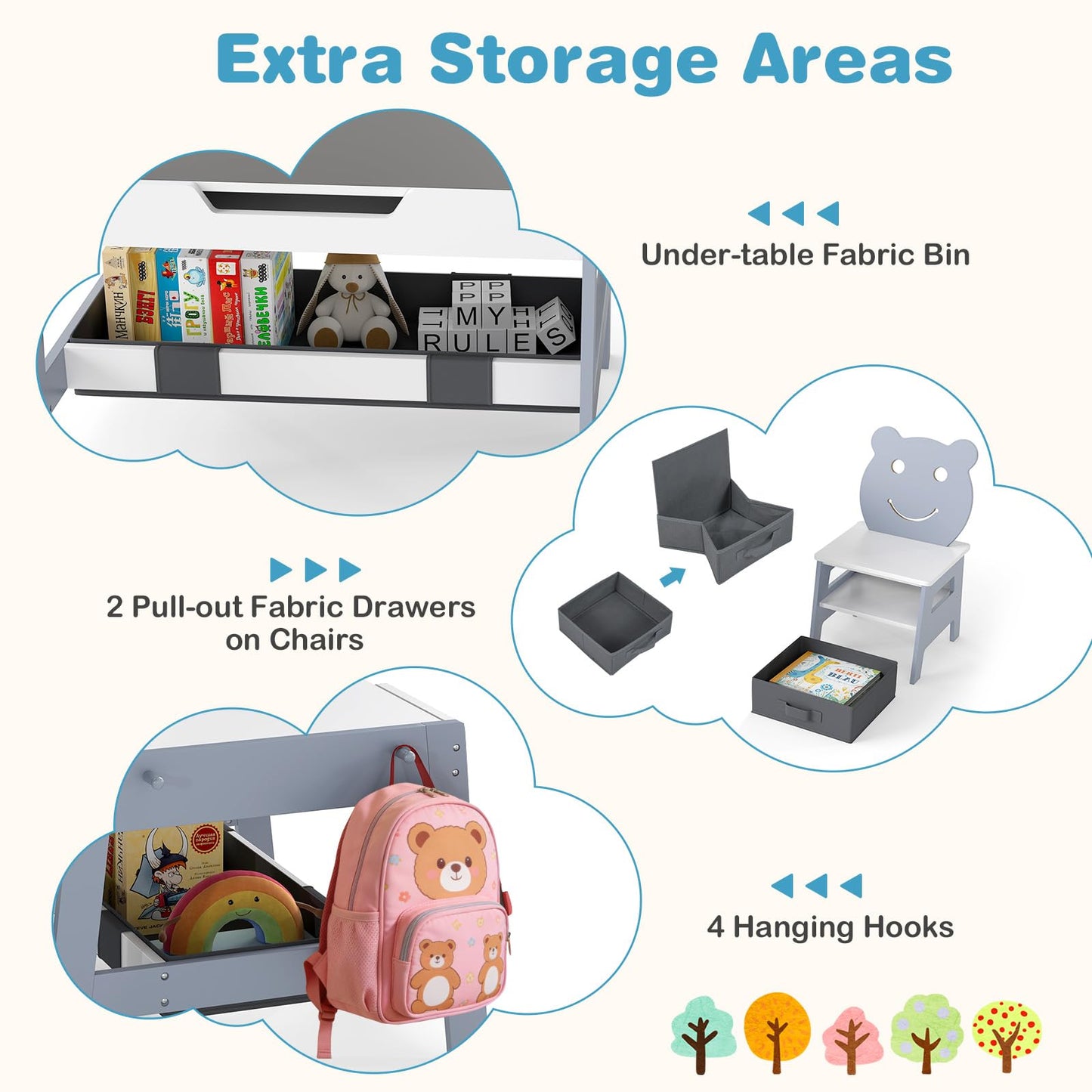 Kids Table and Chairs, Multifunctional Activity Desk with Chalkboard & Whiteboard