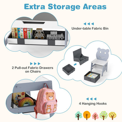 Kids Table and Chairs, Multifunctional Activity Desk with Chalkboard & Whiteboard