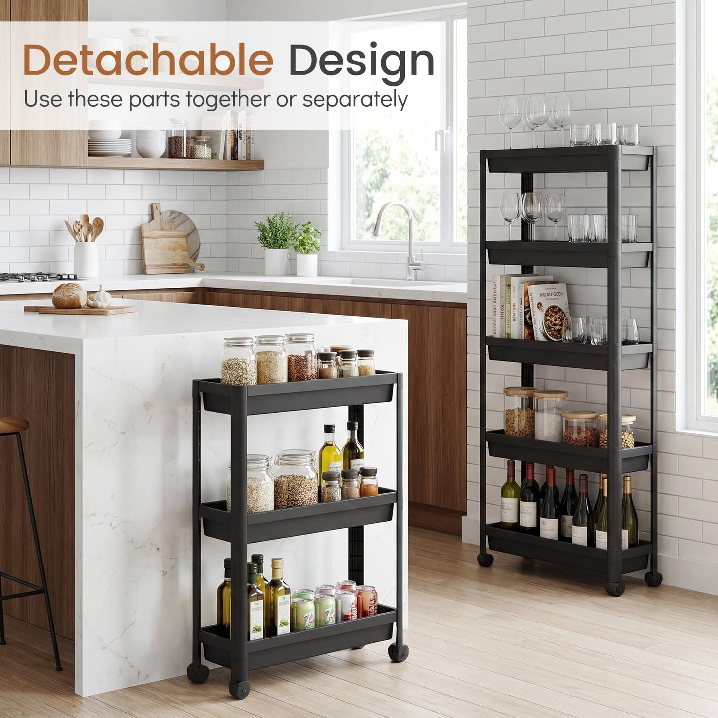 5-Tier Slim Rolling Storage Cart with Smooth Wheels for Kitchen