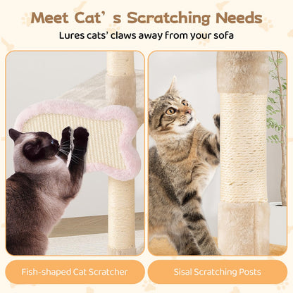 Cat Tree, 125cm Tall Modern Cats Tower with Plush Perch, Condo, Platforms
