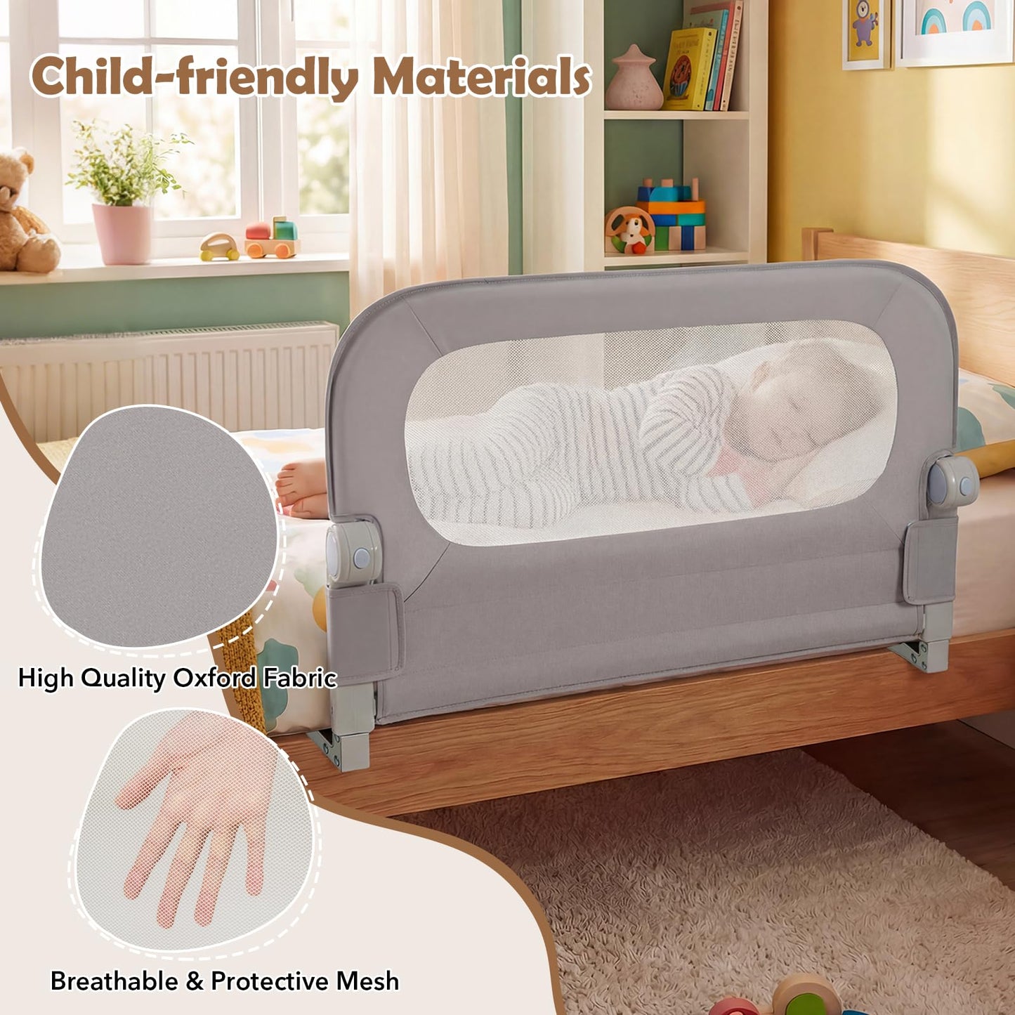 80/120/148/178/198 cm Long Adjustable Baby Bed Rail Guard with Extra Buckle