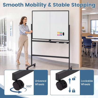 Double Sided Magnetic Whiteboard, Mobile Reversible Dry Erase Board