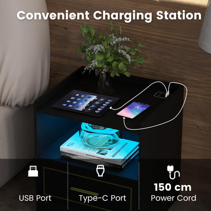 LED Nightstand with USB and Type-C Port
