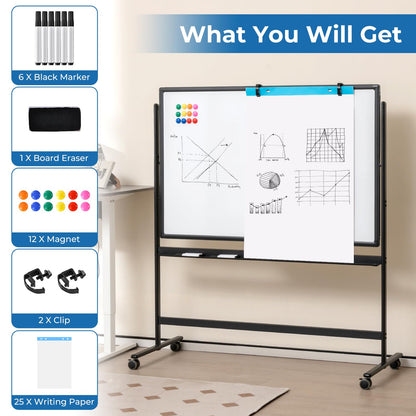 Reversible Mobile White Board with Adjustable Height