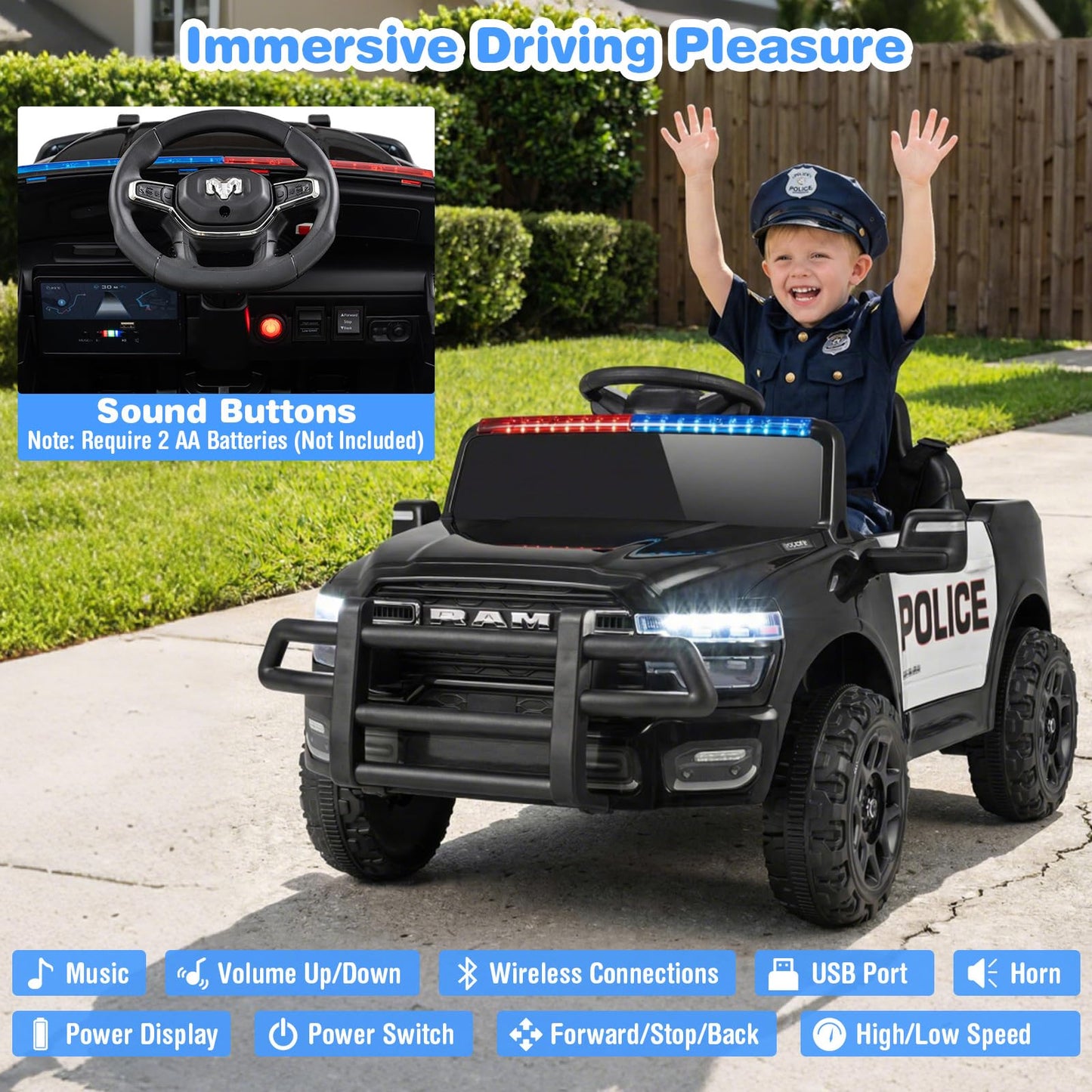 12V Kids Ride on Car with Remote Control, Lights
