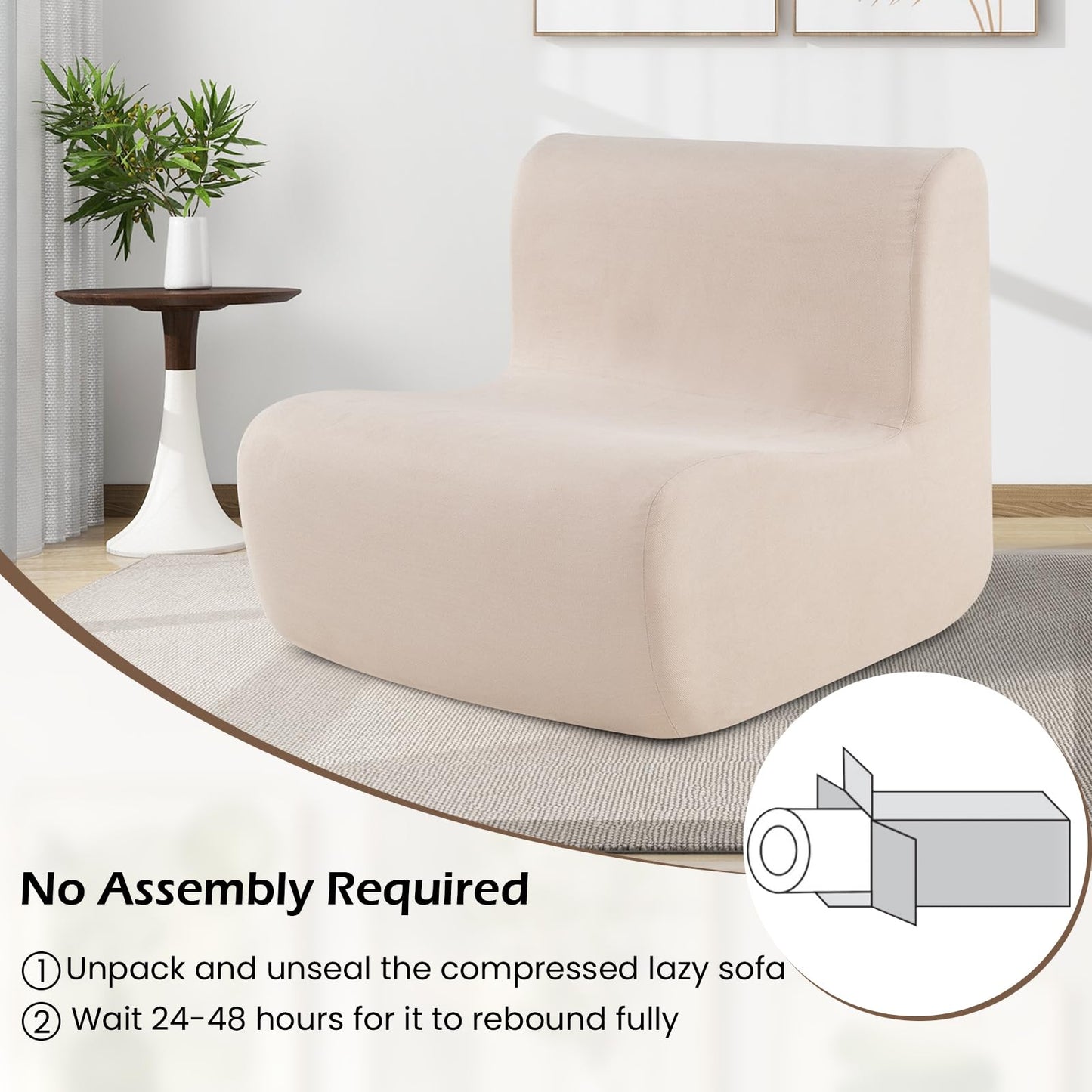 Lazy Floor Sofa Chair with Soft Velvet and Ergonomic Support